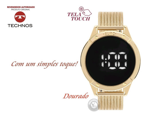 Relógio Euro Digital Dourado Touch Sabrina Sato + Colar + Nf