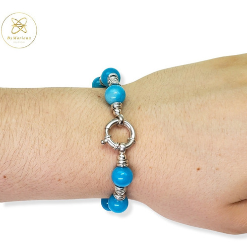 Imagen 6 de 7 de Pulsera Plata Piedras Turquesa Cierre Marinero Comun