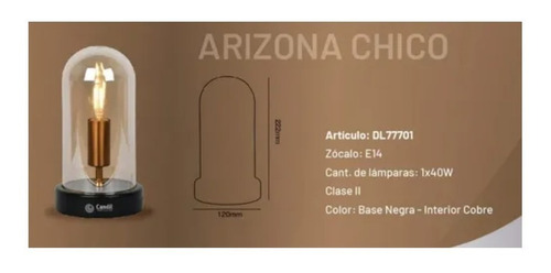 Imagen 3 de 9 de Lampara De Mesa Vintage Arizona Chico Cobre E14 Led Cuotas