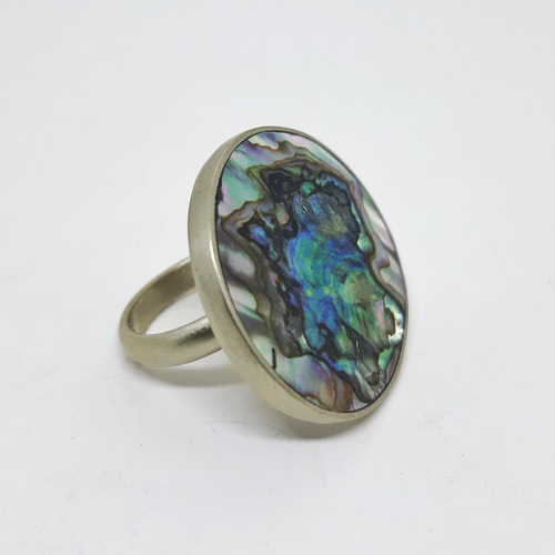 Anel De Abalone E Metal Alpaca Ajustável