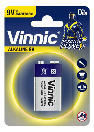 Vinnic 9V / AM9VF / 6LR61 bateria pila 9v alcalina blister cerrado 1 unidad