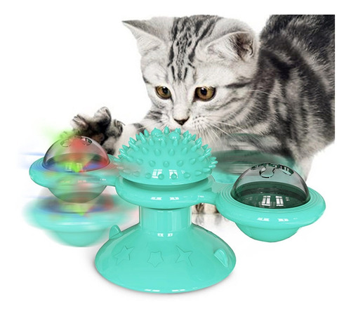 Brinquedo Para Gato Interativo Gira Gira Moinho De Vento Pet Cor Azul