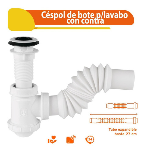 Cespol Lavabo Flexible 1-1/4'' Pvc Trampa Foset 49366 Color Blanco