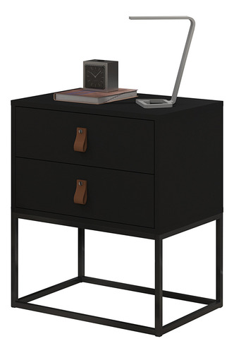 Mesa De Cabeceira Modelo Unic Para Quartos Modernos 45cm Acabamento Fosco Cor Preto