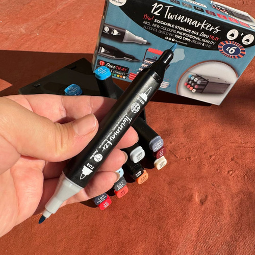 Marcadores Twinmarkers X12 Décotray Doble Punta Pro Pincel Azul Acero