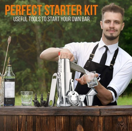 Imagen 4 de 6 de Kit Bartender Cocteleria Profesional Acero Inoxidable 14pzas