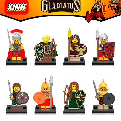 Kit 8 Bonecos Cavaleiros Gladiadores Romanos Elfos Bárbaros