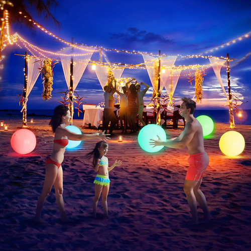 Juego Piscina 4 Pelotas De Playa Led Inflable Bolas Fiestas