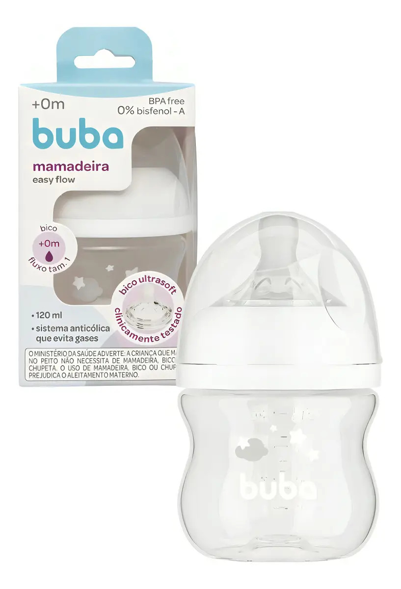 Mamadeira Anticólica Easy Flow Branca 120 Ml 17261 - Buba Cor Nuvem Branca