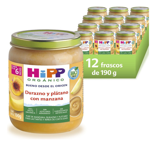 Papilla Orgánica Hipp Durazno, Plátano, Manzana Sin Azúcares