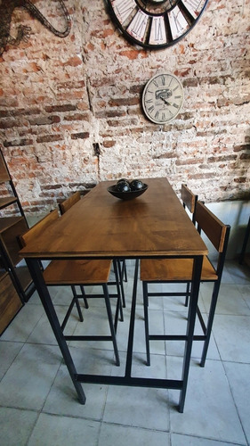 Imagen 8 de 8 de Mesa Barra Apoyo 120x60 + 4 Taburetes Respaldo Industrial
