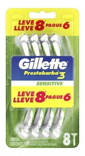 Aparelho De Barbear Prestobarba 3 Gillette Sensitive 8 Uni