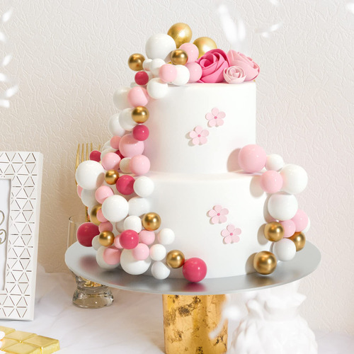 Cake Toppers De Globos Fuccia Rosa Blanco Y Dorado 32pz Rosa, Dorado Y Blanco Liso
