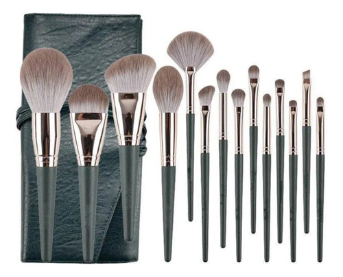 Pinceles Brochas De Maquillaje Set X 14 Con Estuche Premium