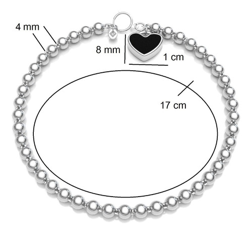 Imagen 3 de 10 de Pulsera Bolitas Dije Corazón Rojo Plata .925 Agálea Joyería
