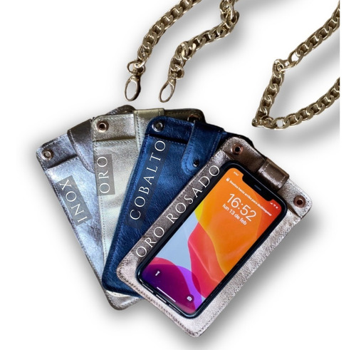 Porta Celular De Piel En Varios Colores Con Cadena, Unisex