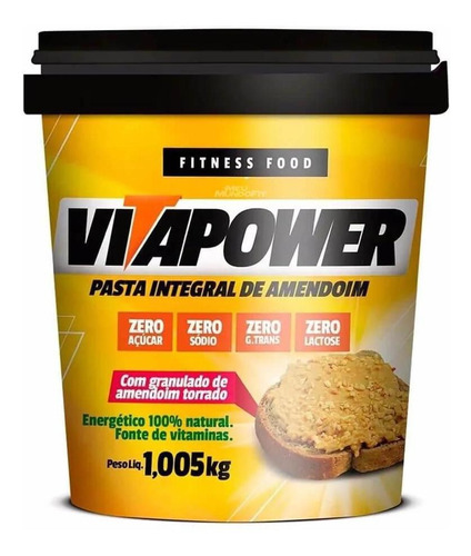 Pasta de Amendoim com Granulado de Amendoim Torrado Integral Zero Açúcar Vitapower Pote 1,005kg