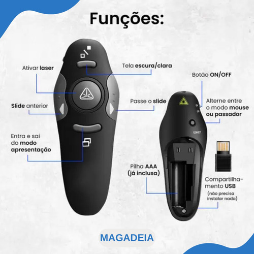 Kit Apresentador De Slides Laser + Pen Drive 8 Gb Pointe Bekcommerce Lpt8 Power Point Preto Passador Televisão