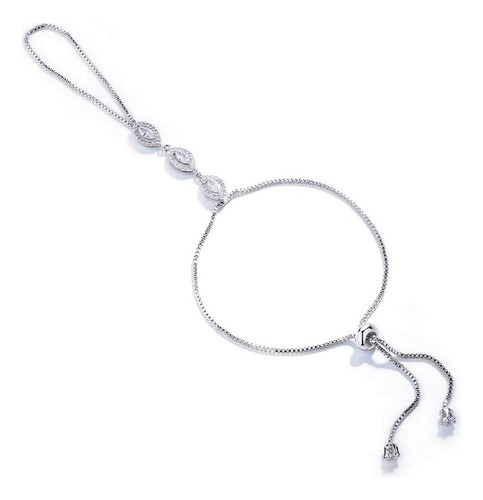 Pulsera De Cadena Cz De Mano Chapada En Oro Blanco De 18 Qui