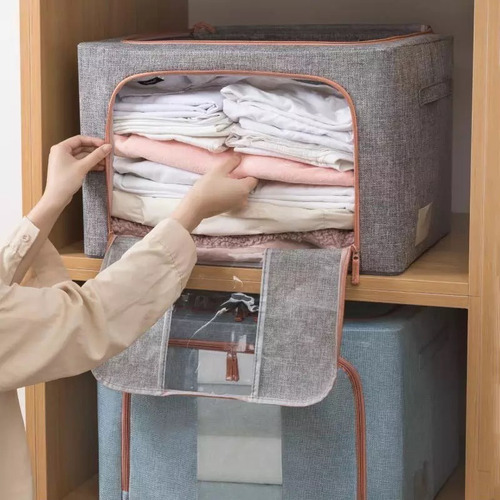 Caja Canasto Organizador De Tela Plegable 22l C Visor - Lima