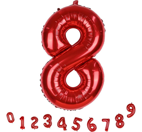 Globo Número 8 Rojo 101,6 Cm Autoinflable Para Fiestas