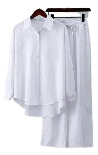 A Conjunto De Camisa Holgada Manga Larga Con Pantalones