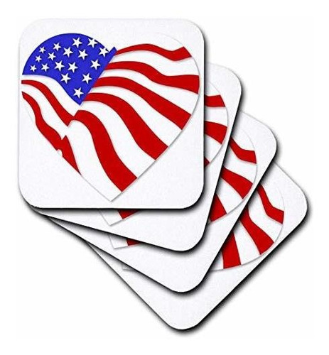 3drose Cst 158079 1 American Flag Heart Soft Coaster (set Of