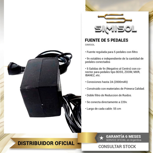 Imagen 2 de 5 de Fuente Transformador Pedales Guitarra 5 Salidas 9v - Simisol