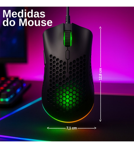 Mouse Gamer Colmeia Ultraleve Macro Iluminação Led Rgb 7200 Dpi Ajustavél 60 Ips 7 Botões Programaveis Para Computador Notebook Digital Iformática