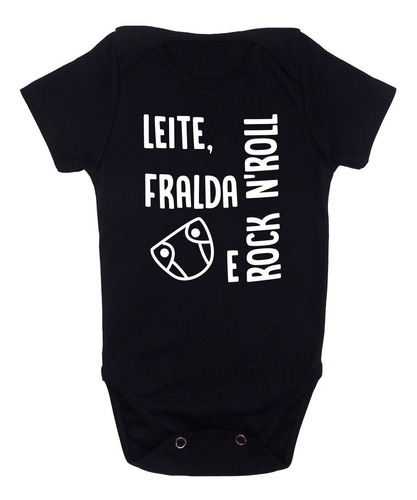 Body Infantil Leite Fralda E Rock Roll Mamadeira Bebê Metal