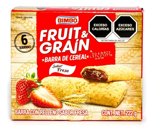 3 Pzs Bimbo Barras De Cereal Rellenas De Fresa Fruit & Grain