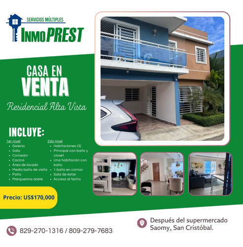 Casa En Venta De 2 Niveles En El Residencial Alta Vista Después Del Supermercado Saomy San Cristóbal