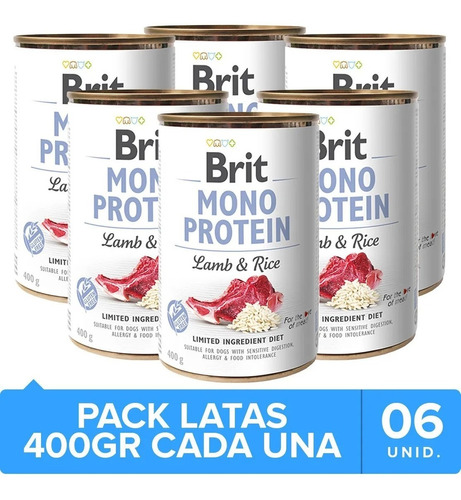 Alimento Perro Brit Care Mono Protein Cordero Arroz 6 Un. Np