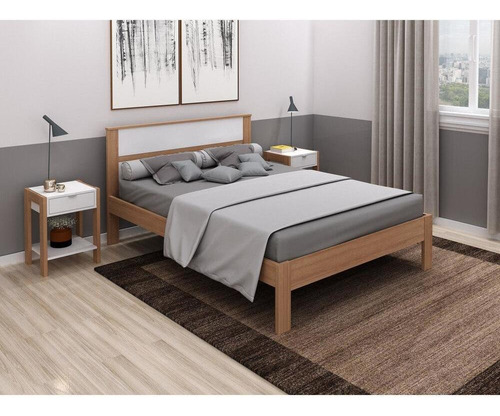 Cama Casal Multimóveis Cr35009 Amendoa/branca Cor Amêndoa/Branco