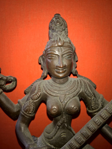 Diosa Hindu Saraswati Bronce Antigua India Yoga 26cm Arte