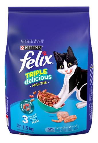 Alimento Seco Purina Felix Triple Delicius Envase De 1,5 Kg