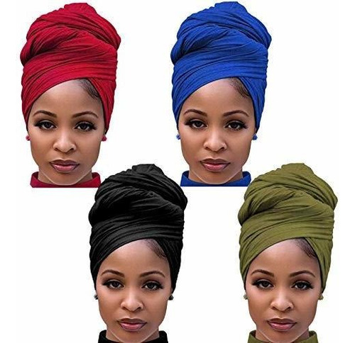 Diademas - 4 Packs Stretch Jersey Turban Head Wrap African 