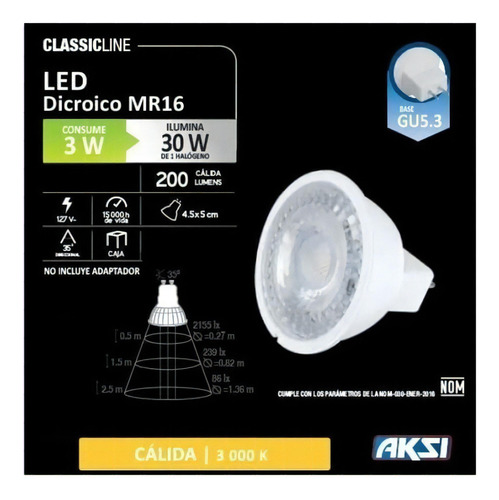 5 Pz Foco Led Mr16 3w Luz Calida 127 V Base Gu5.3 Caja Color Color De La Luz Blanca