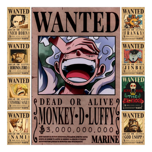 Anime Wanted Cuadro 29x19 Mdf One Piece Mugiwara Banda Nuevo