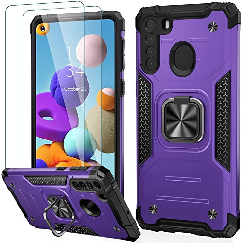 Funda Para Galaxy A21 Morado Duro Pc And Tpu Blando-02