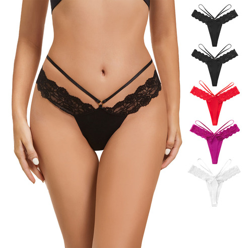 5 Pzs Tanga Sexy De Sin Costuras Para Mujer Bragas De Encaje