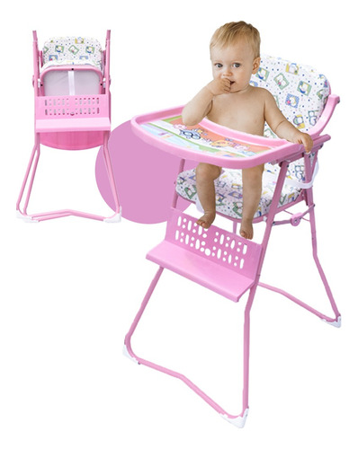 Silla Alta Para Comer Comedor Plegable Para Bebe Rosado