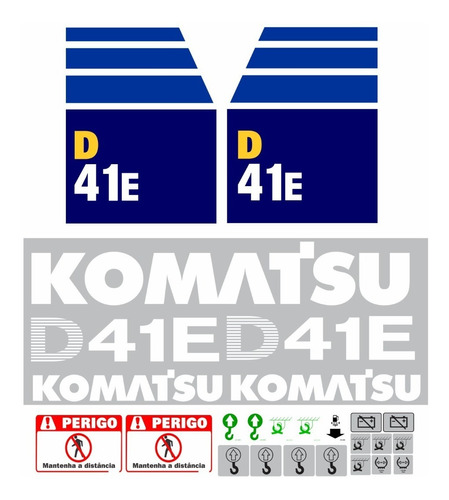 Kit Etiqueta Adesivo Faixas Compatível Trator Komatsu D41e 2 Cor TRATOR ESTEIRA KOMATSU D 41E