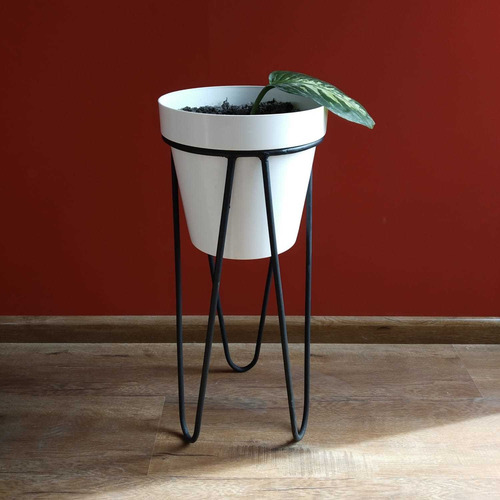 Maceta Con Soporte En Hierro Blanco