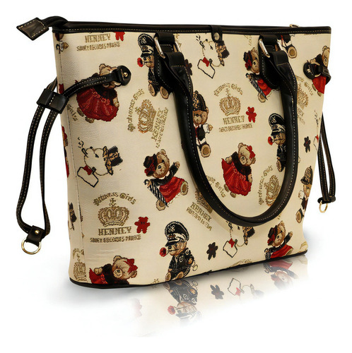 Bolsa Para Dama Al Hombro Henney Tierno Estampado De Ositos Color Crown Bear Diseño De La Tela 002