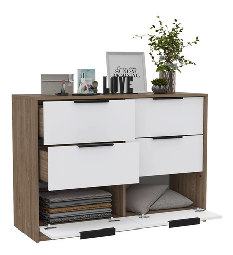 Comoda Kaia 4 Cajones / 2 Puertas - Miel / Blanco