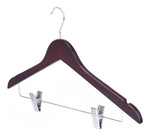 Imagen 3 de 4 de Perchas De Madera Chocolate Lustradas X 50 Unid. Con Ganchos