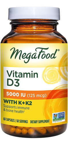 Megafood | Vitamin D3 With K + K2 | 5000iu | 60 Capsules