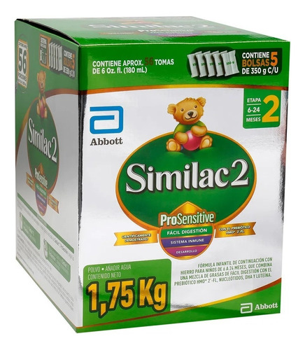 Leche de fórmula en polvo Abbott Similac 2 ProSensitive en caja de 1 de 1.75kg - 6 meses a 2 años