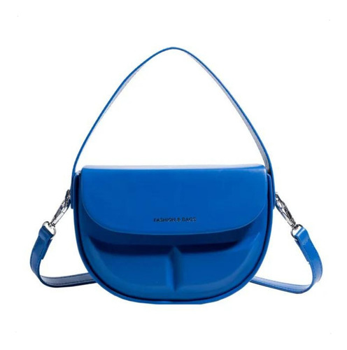 Mini Bags Carteras Cuero Pu Rigida Bolso Mano Porta Celular Acabado De Los Herrajes Plateados Color Azul Correa De Hombro Azul Diseño De La Tela Liso